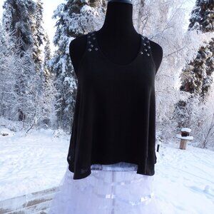 BLACK STUDDED GOTH VAMPIRE SWING TANK TOP GYPSY PEASANT BIKER XL